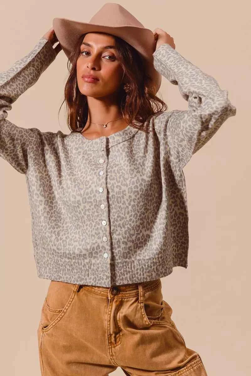 SO ME Two Tone Leopard Vintage Print Button Up Cardigan SO ME Two Tone Leopard Vintage Print Button Up Cardigan