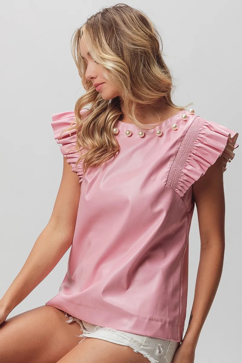 BiBi Leather Smocked Ruffled Top 19a149bad6f141f88a8f81cbc3bbbbf4-Max-Origin