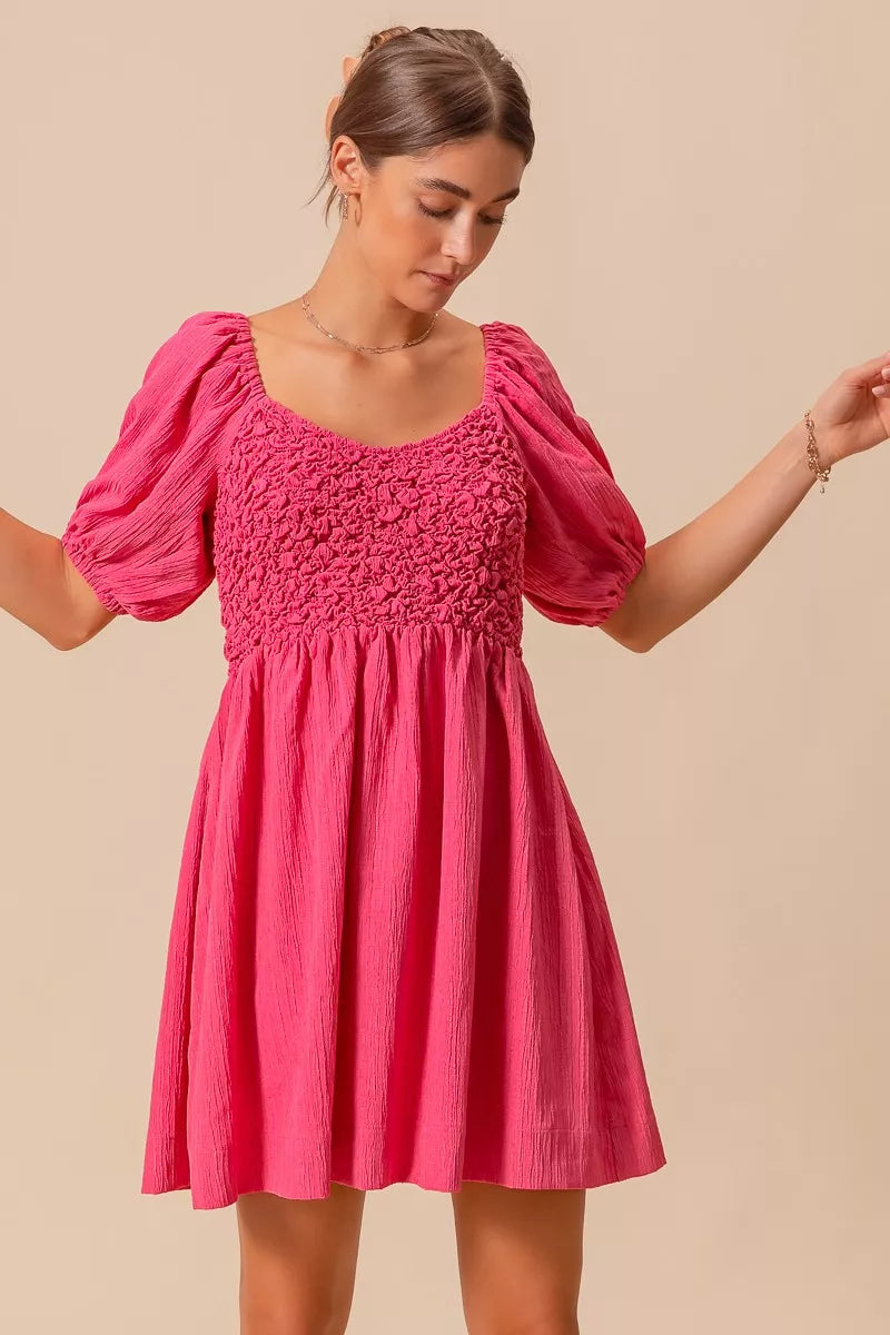 SO ME Textured Woven Daily Dress with Puff Sleeves 19b4f891-634f-46fb-9608-c3755c1bd0d4-Max-Origin