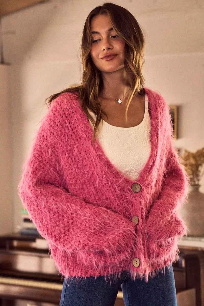SO ME Soft Touch Hairy Loose Fit Cozy Sweater Cardigan SO ME Soft Touch Hairy Loose Fit Cozy Sweater Cardigan