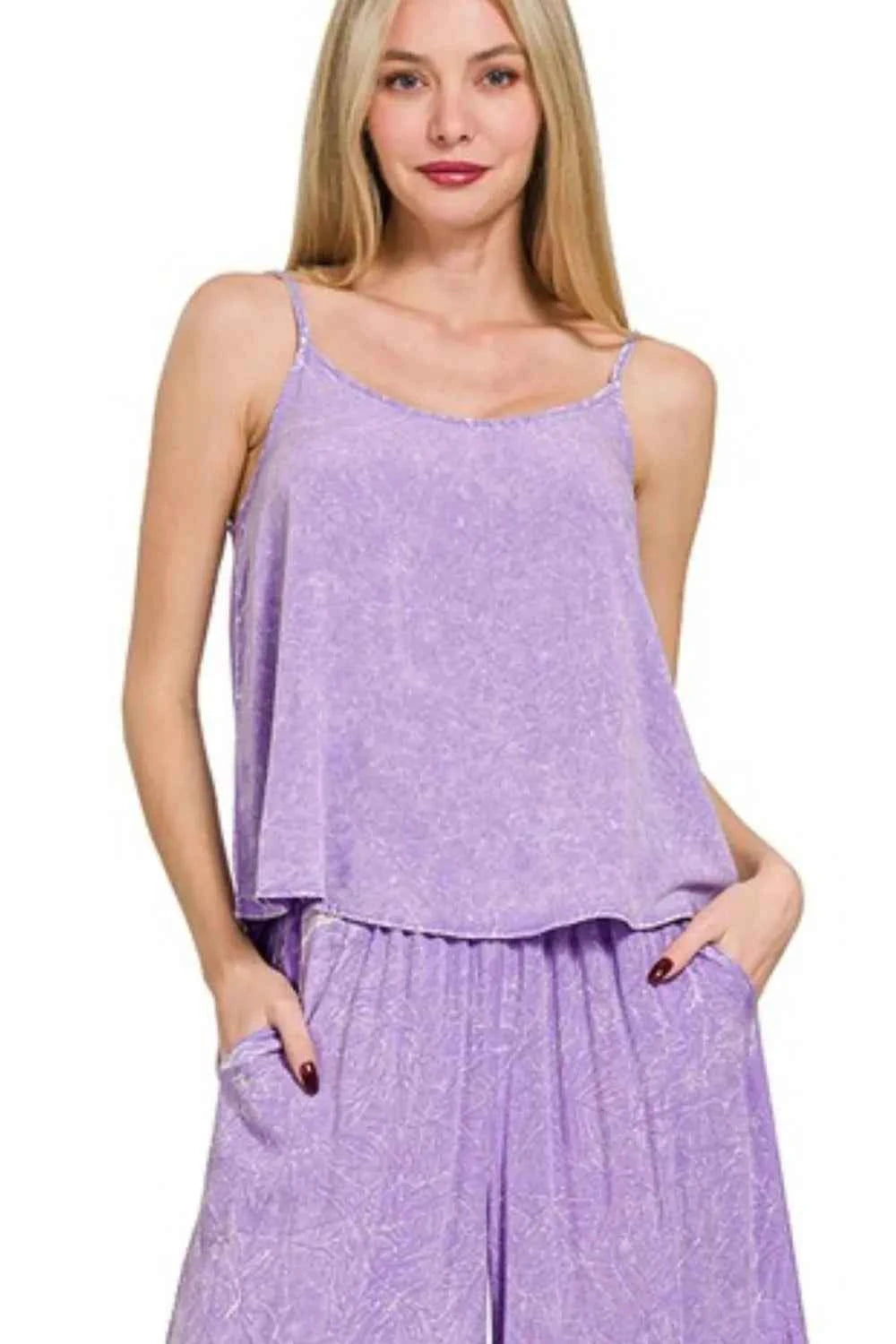 Zenana Woven Acid Crinkle Washed Cami & Pants 2 Piece Set Zenana Woven Acid Crinkle Washed Cami & Pants 2 Piece Set