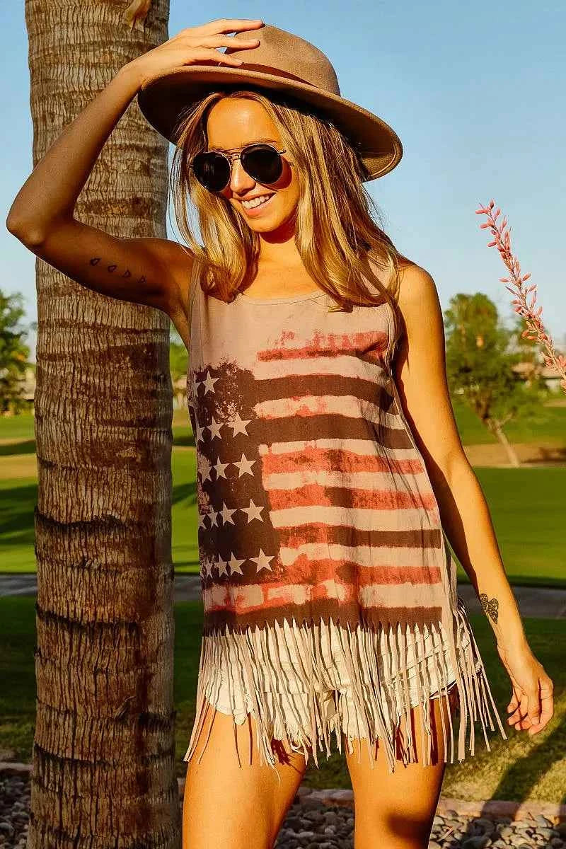 BiBi American Flag Print Knit Sleeveless Top BiBi American Flag Print Knit Sleeveless Top