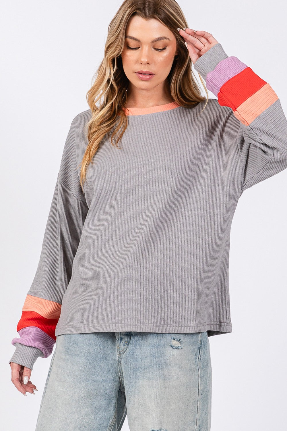 SAGE + FIG Color Block Waffle Knit T-Shirt SAGE + FIG Color Block Waffle Knit T-Shirt - TopFashionHQ