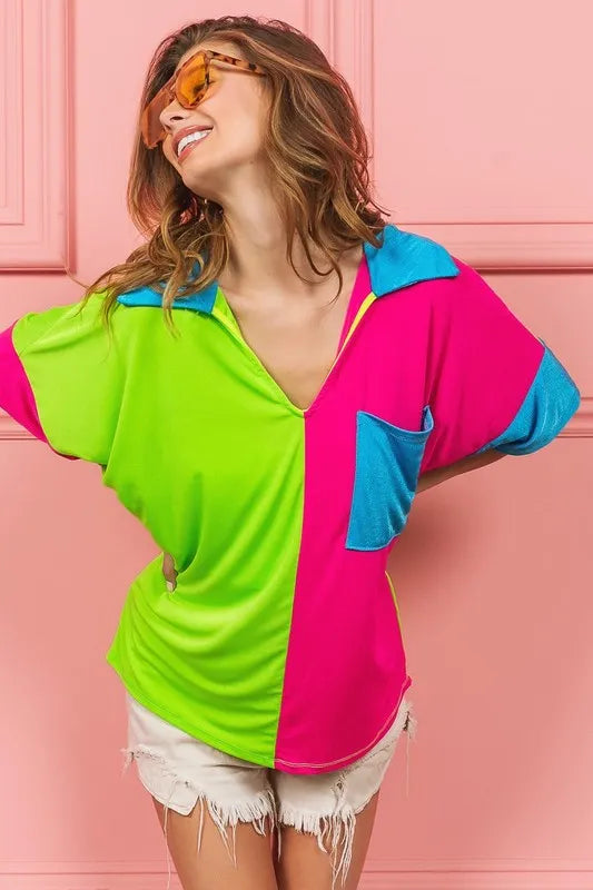 BiBi Slinky Knit Color Block V Neck Front Top 1a43b0d6-2164-4f6c-a817-92acb9f6f21a-Max-Origin