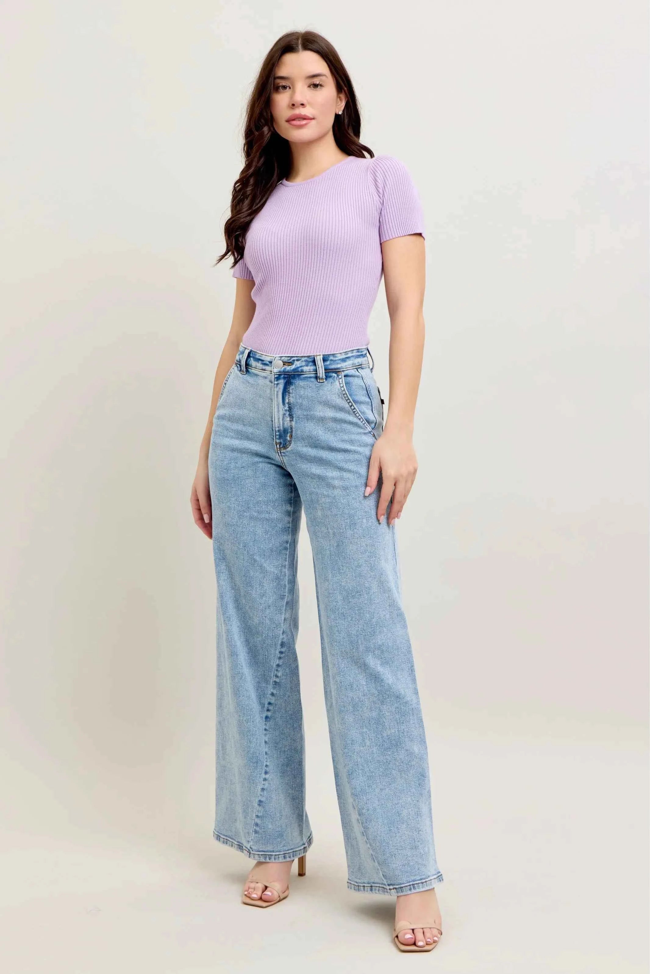 Judy Blue Full Size High Waist Wide Leg Jeans with Skewed Inseam Plus Size Judy Blue Full Size High Waist Wide Leg Jeans with Skewed Inseam Plus Size