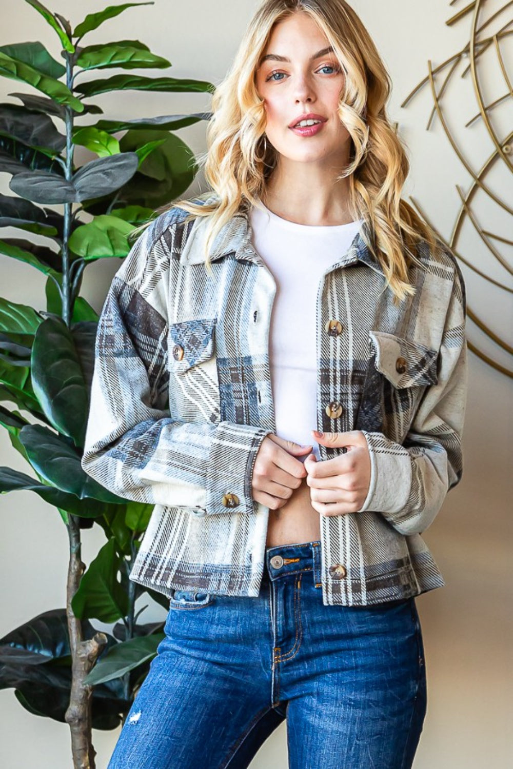 Reborn J Plaid Button Up Long Sleeve Shacket Reborn J Plaid Button Up Long Sleeve Shacket - TopFashionHQ