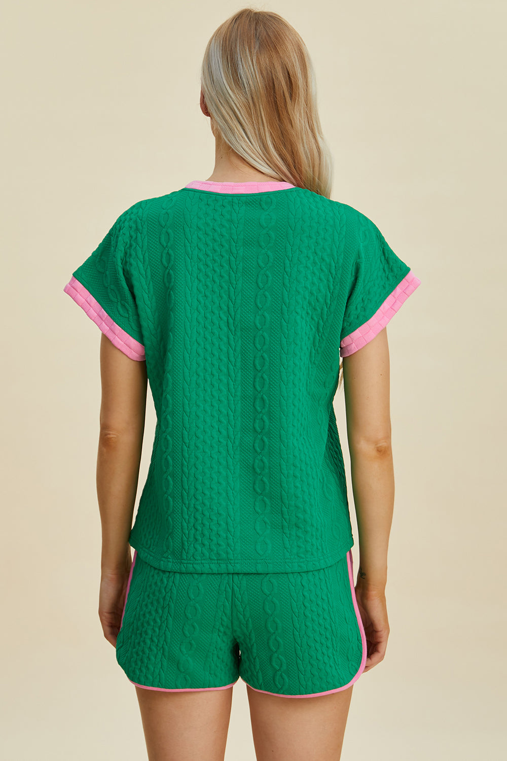 Double Take Full Size Texture Contrast T-Shirt and Shorts Set Double Take Full Size Texture Contrast T-Shirt and Shorts Set