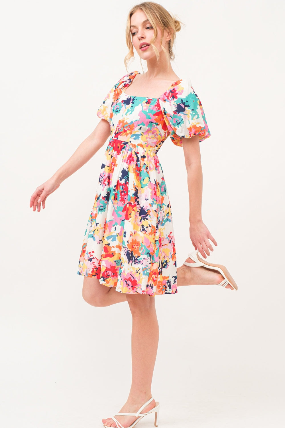 And The Why Square Neck Puff Sleeve Floral Dress And The Why Square Neck Puff Sleeve Floral Dress - TopFashionHQ