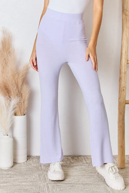RISEN Full Size High Waist Ultra Soft Knit Flare Pants - TopFashionHQ