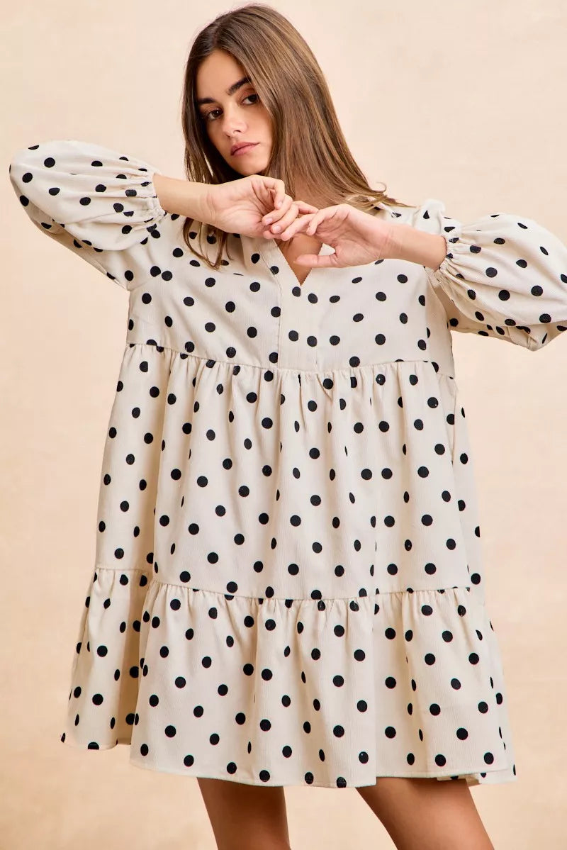 BiBi Polka Dot Corduroy Collared V Neck Dress 1a7a85694ec347acab2ba7ccf0d9a81d-Max-Origin