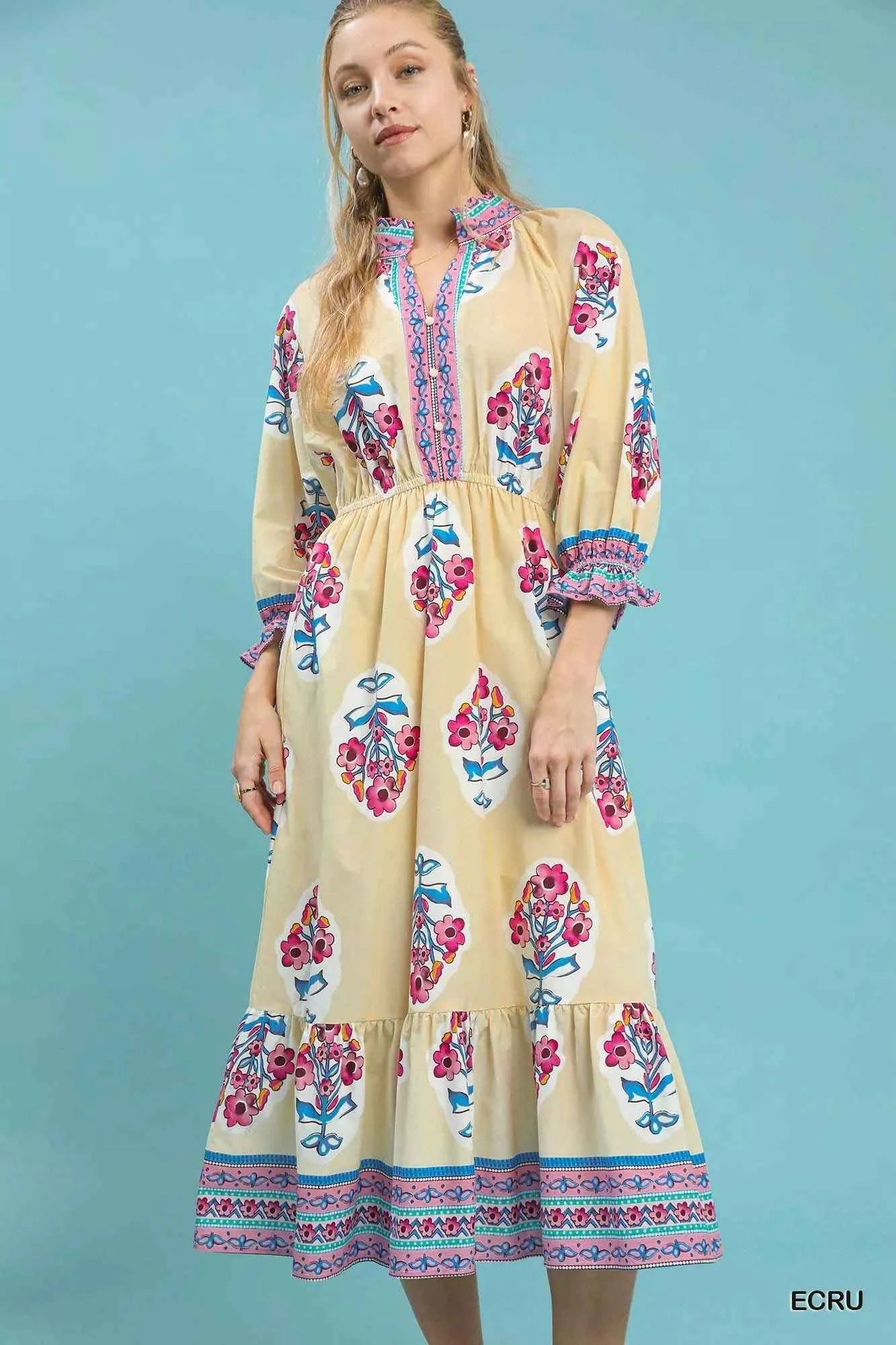 Umgee Flower Patch Border Print Midi Dress Umgee Flower Patch Border Print Midi Dress