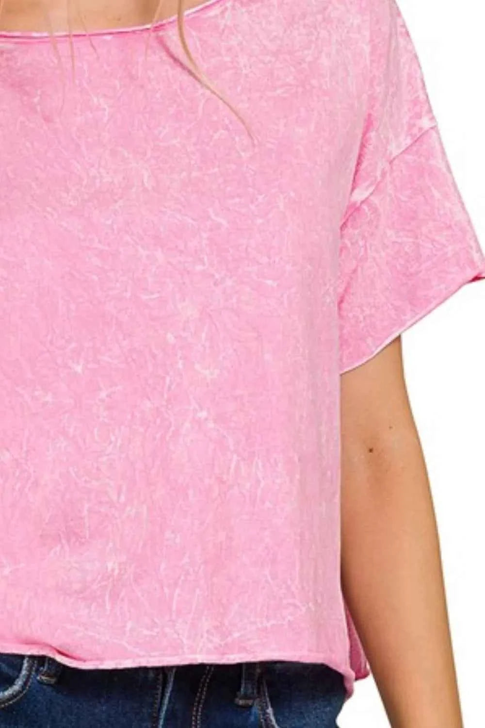 Zenana Washed Crew Neck Short Sleeve Crop Box Tee Zenana Washed Crew Neck Short Sleeve Crop Box Tee