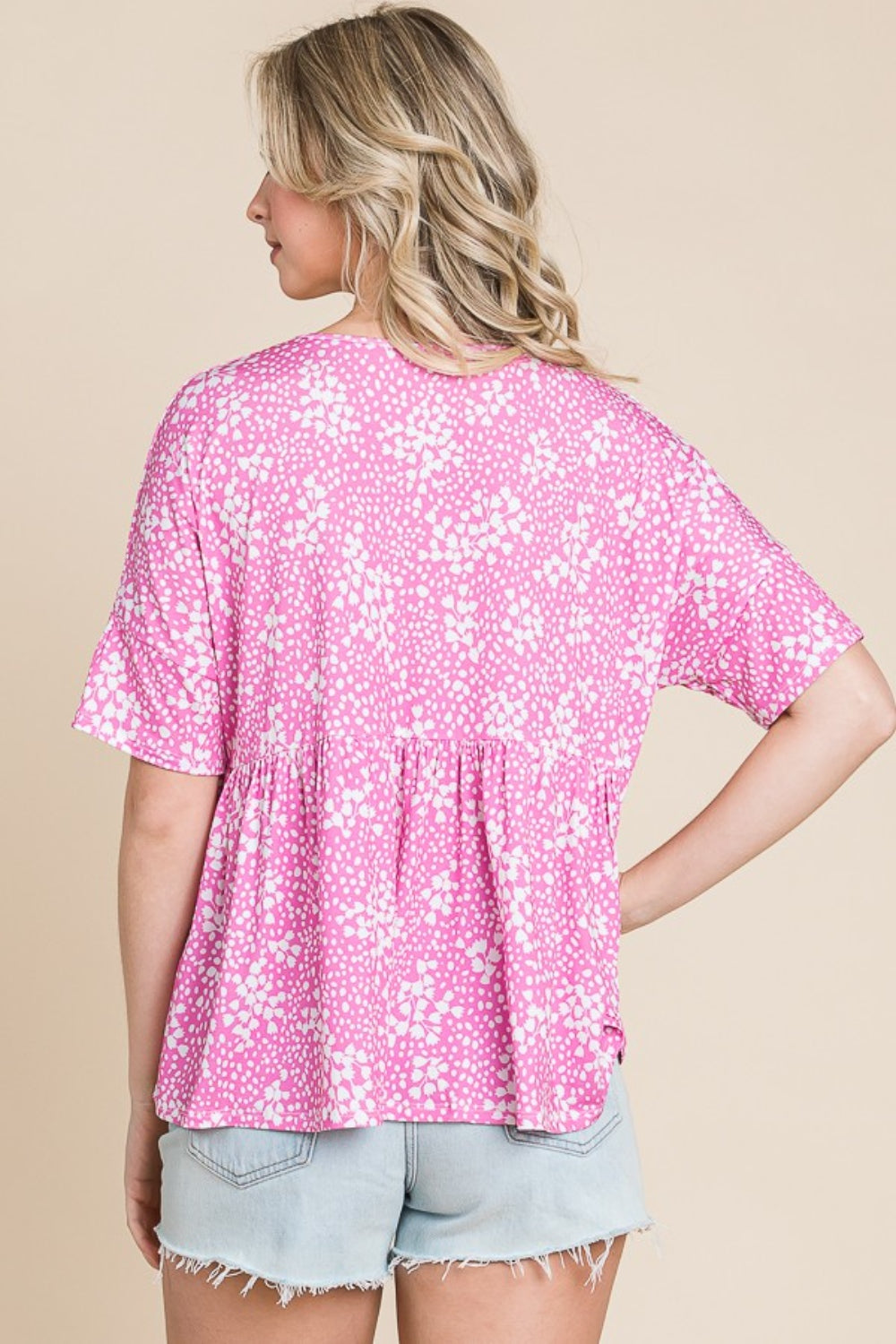 BOMBOM Floral Round Neck Peplum Blouse BOMBOM Floral Round Neck Peplum Blouse - TopFashionHQ