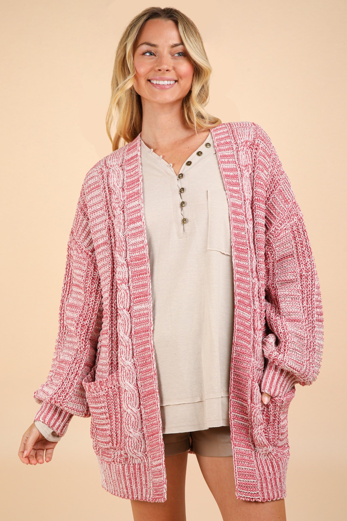 VERY J Cable Knit Open Front Cardigan VERY J Cable Knit Open Front Cardigan