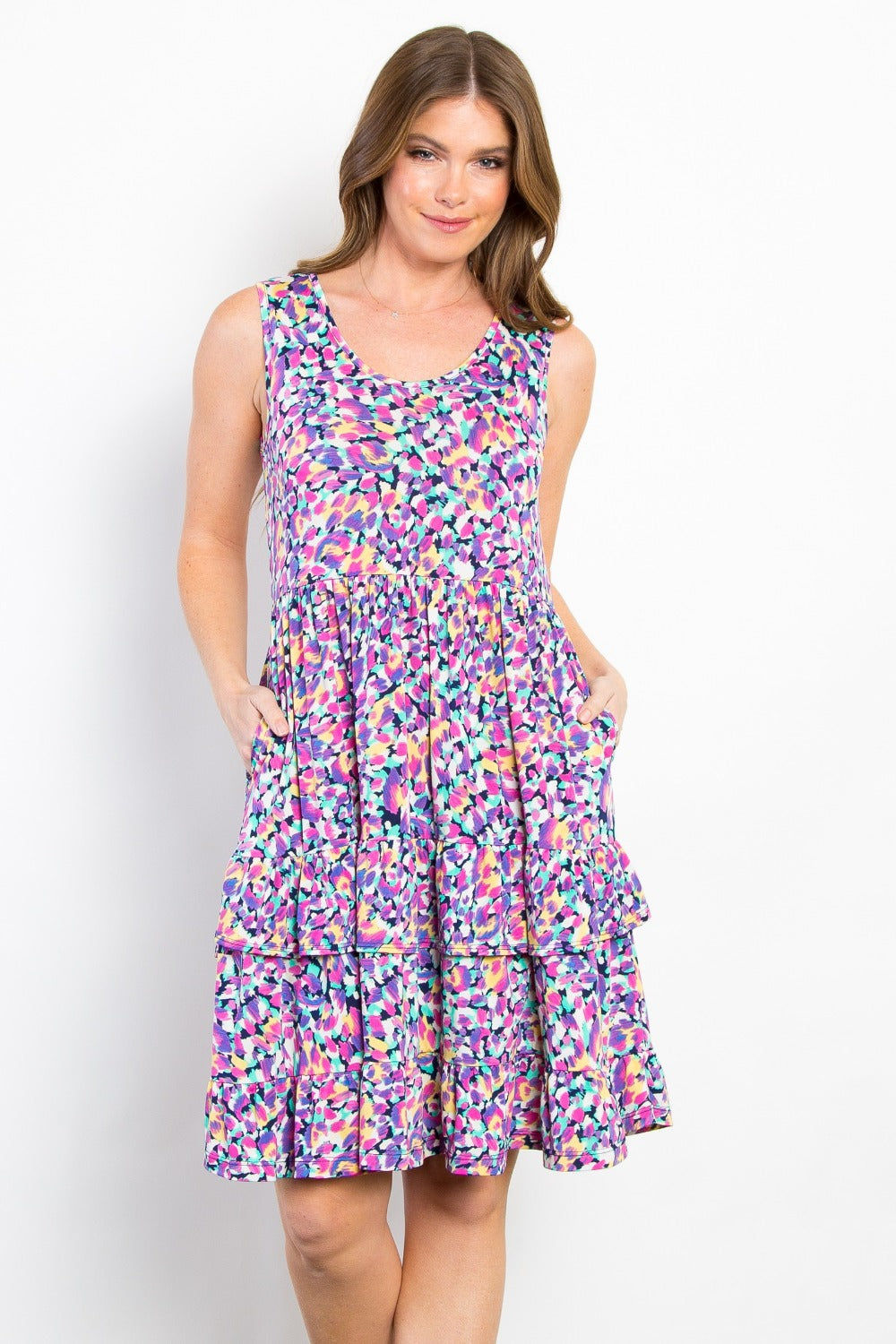 Be Stage Full Size Print Wrinkle Free Ruffled Dress Be Stage Full Size Print Wrinkle Free Ruffled Dress - TopFashionHQ