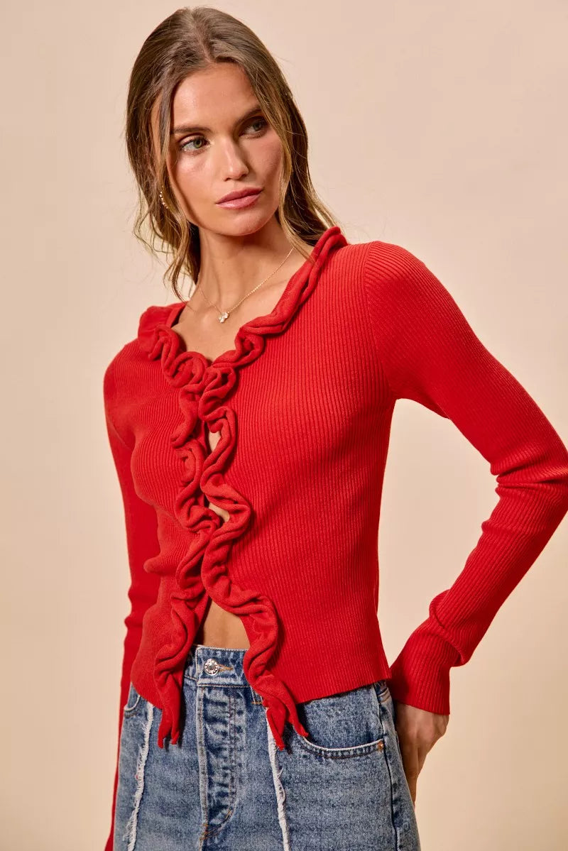 SO ME Cascade Ruffle Ribbed Sweater Cardgian 1b6eeeb8f6634d8a85fd246ca40df405-Max-Origin