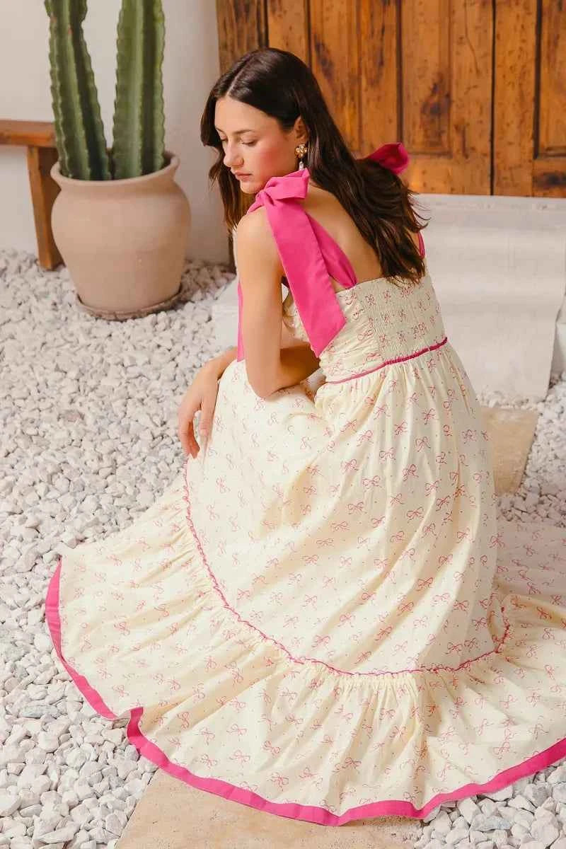 SO ME Ribbon Flowy Maxi Dress with Contrast Trim SO ME Ribbon Flowy Maxi Dress with Contrast Trim