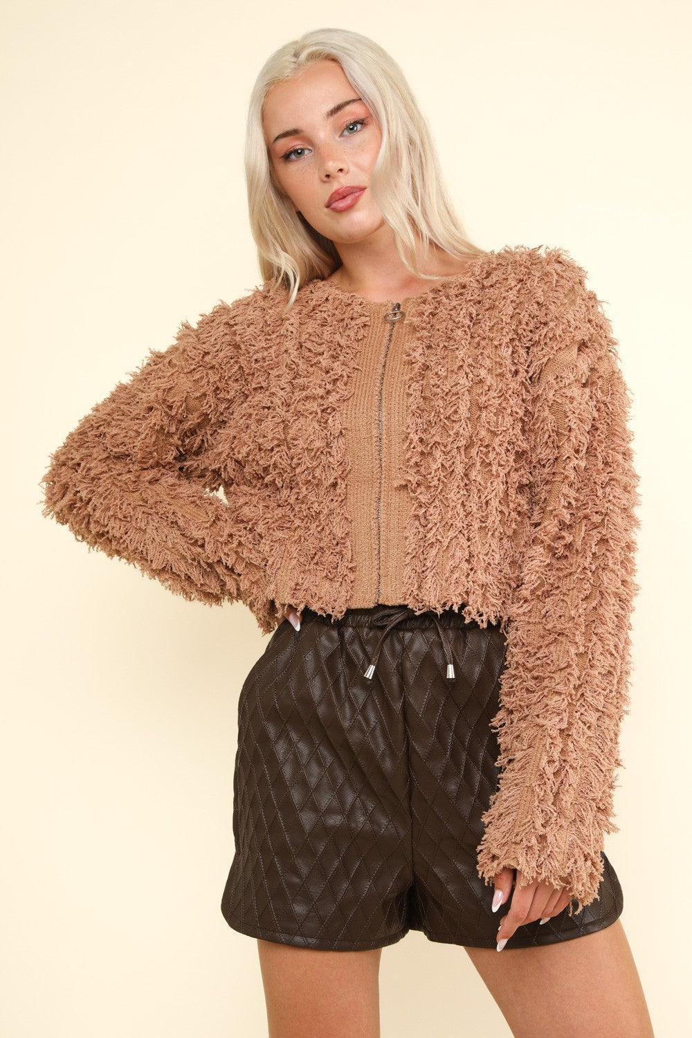 VERY J Shaggy Yarn Knit Zip Up Jacket VERY J Shaggy Yarn Knit Zip Up Jacket