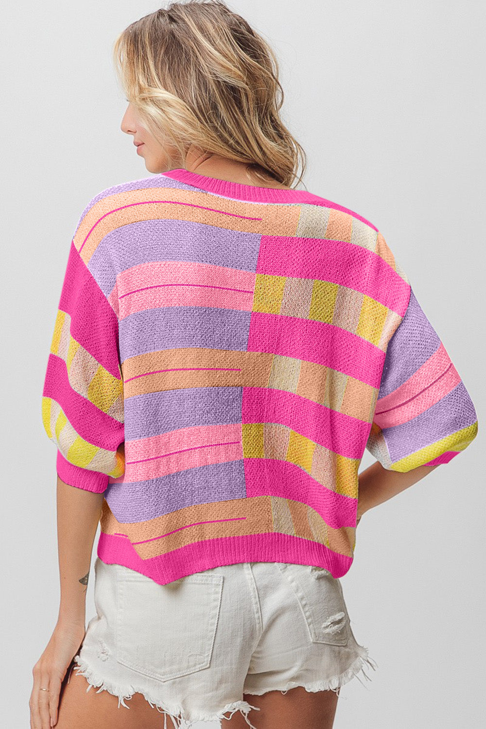 BiBi Multi Color Striped Round Neck Knit Top BiBi Multi Color Striped Round Neck Knit Top - TopFashionHQ