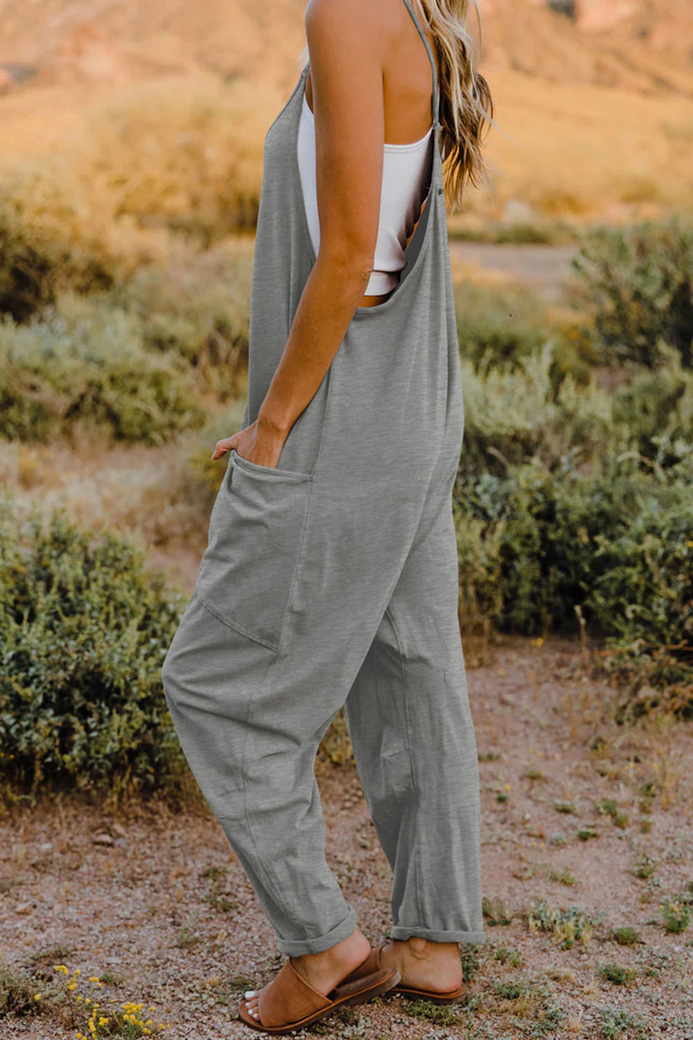 Double Take Full Size V-Neck Sleeveless Jumpsuit with Pockets Double Take Full Size V-Neck Sleeveless Jumpsuit with Pockets - TopFashionHQ
