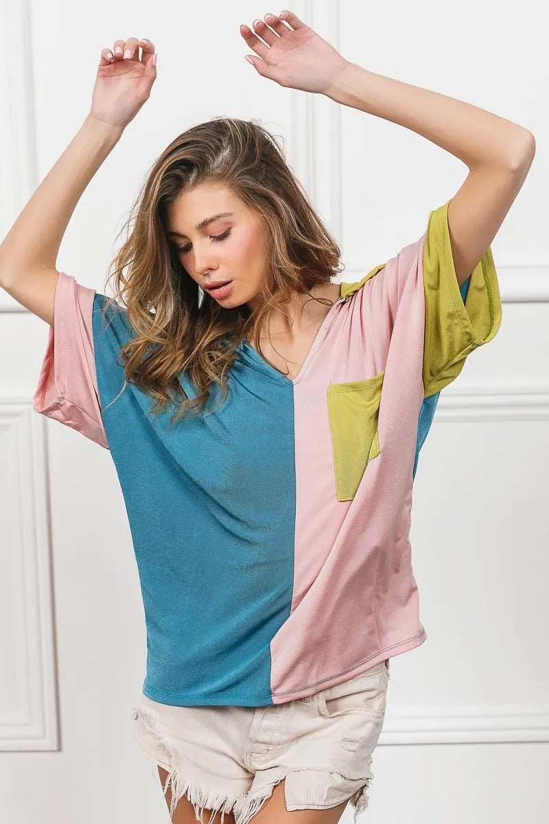 BiBi Slinky Knit Color Block V Neck Front Top 1bbce3ab839c4e61bfc7857cb502e706-Max-Origin