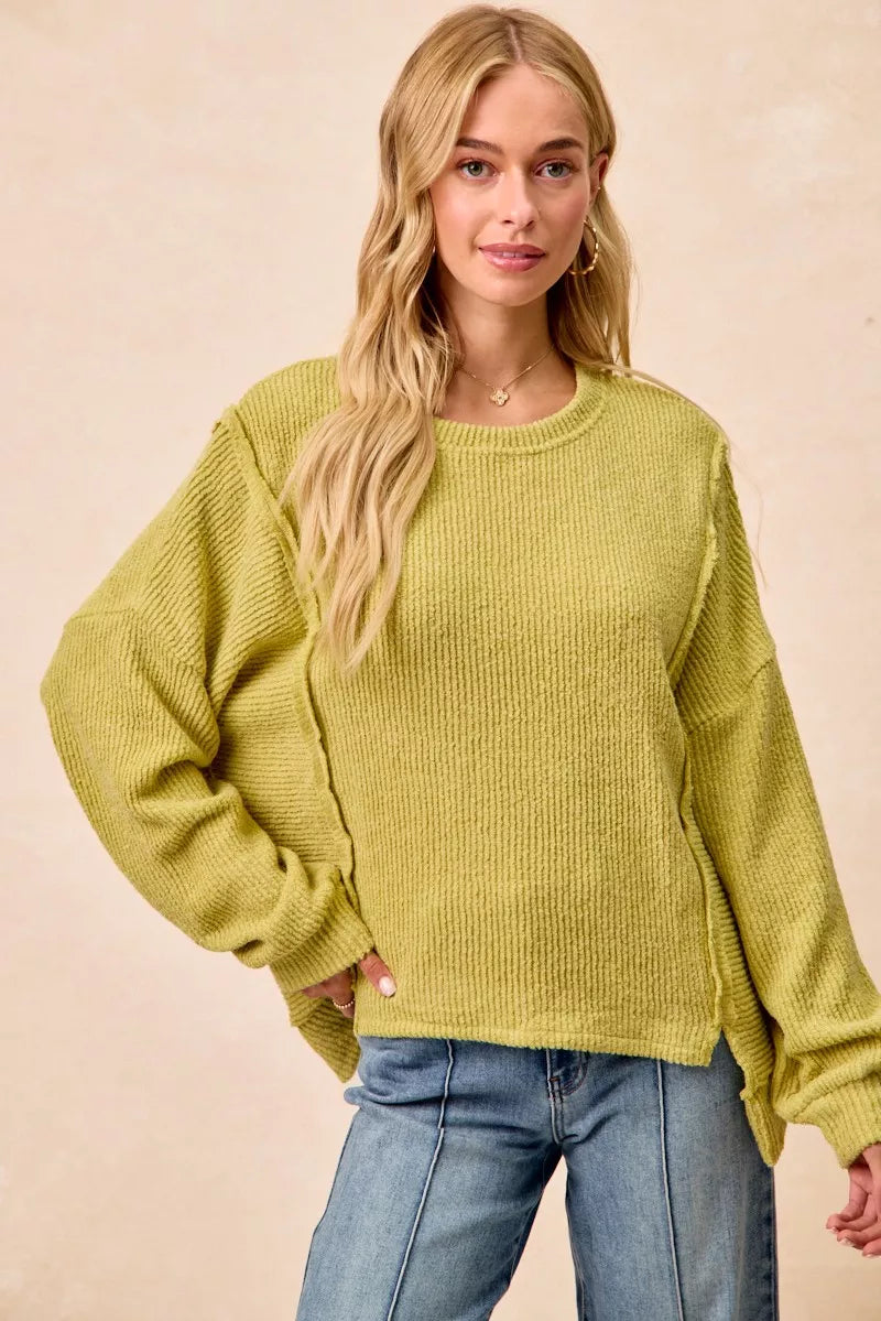 BiBi Boucle Rib Knit Uneven Hem Sweater With Open Seam 1be0c6a2745e4523aed6b4e38157a12e-Max-Origin