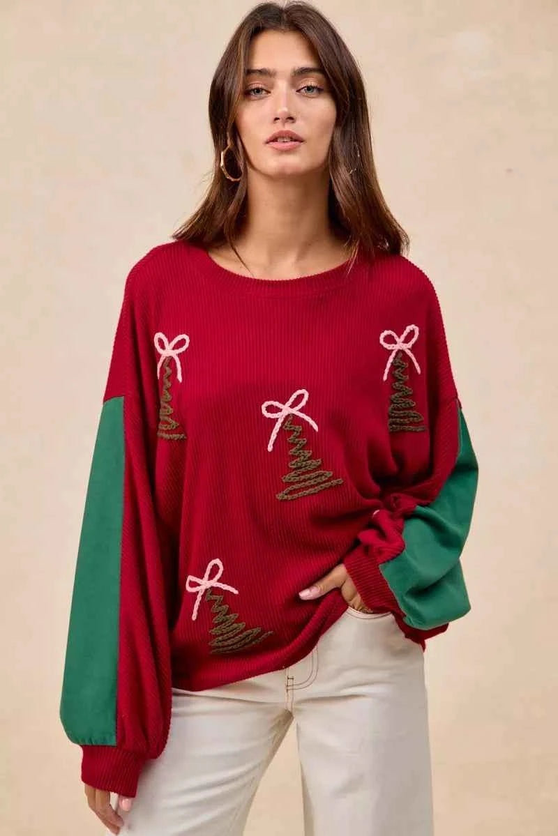 BiBi Christmas Theme Tree Embroidered Sweater BiBi Christmas Theme Tree Embroidered Sweater