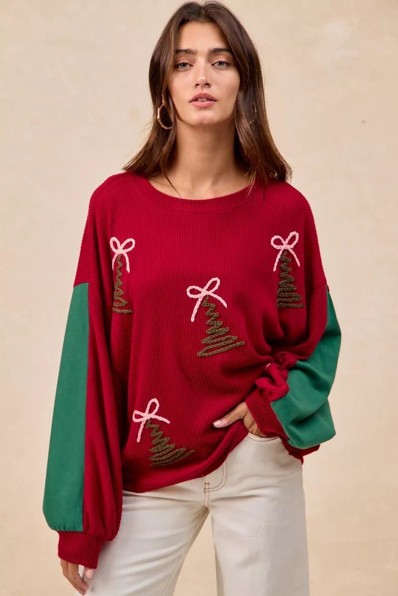 BiBi Christmas Theme Tree Embroidered Sweater 1c13a60611cf4f50a2bb126558a48156-Max-Origin
