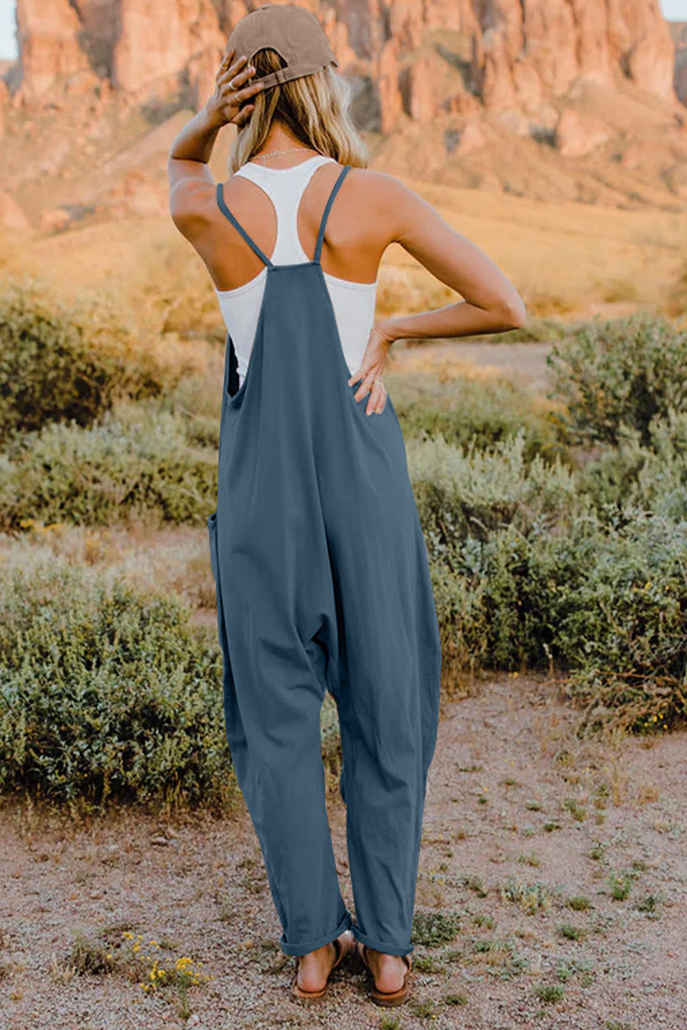 Double Take Full Size V-Neck Sleeveless Jumpsuit with Pockets Double Take Full Size V-Neck Sleeveless Jumpsuit with Pockets - TopFashionHQ