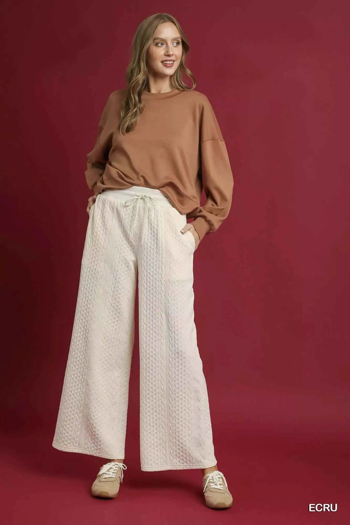 Umgee Cable Knit Textured Wide Leg Pants Umgee Cable Knit Textured Wide Leg Pants