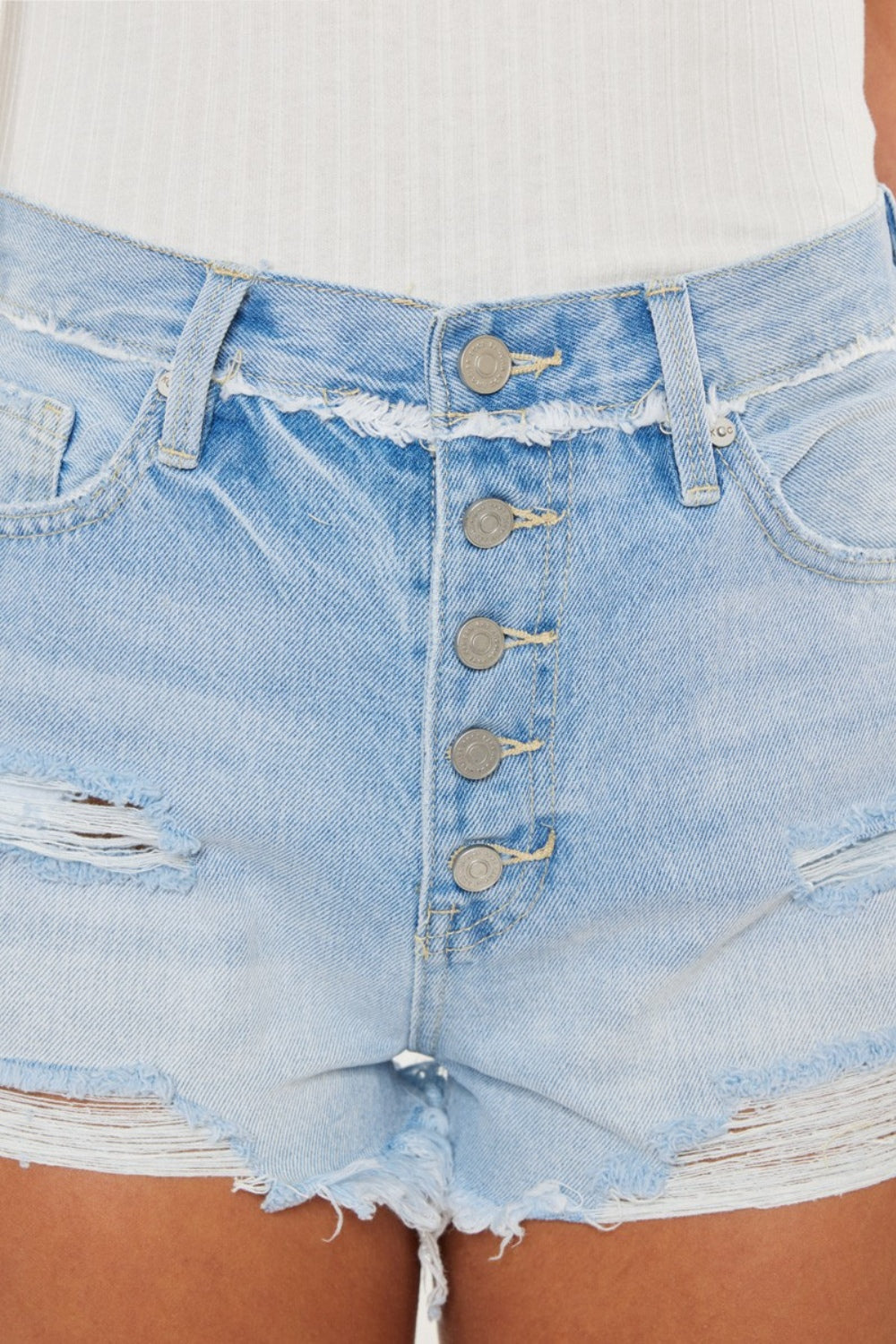 Kancan Distressed Button Fly Denim Shorts Kancan Distressed Button Fly Denim Shorts - TopFashionHQ