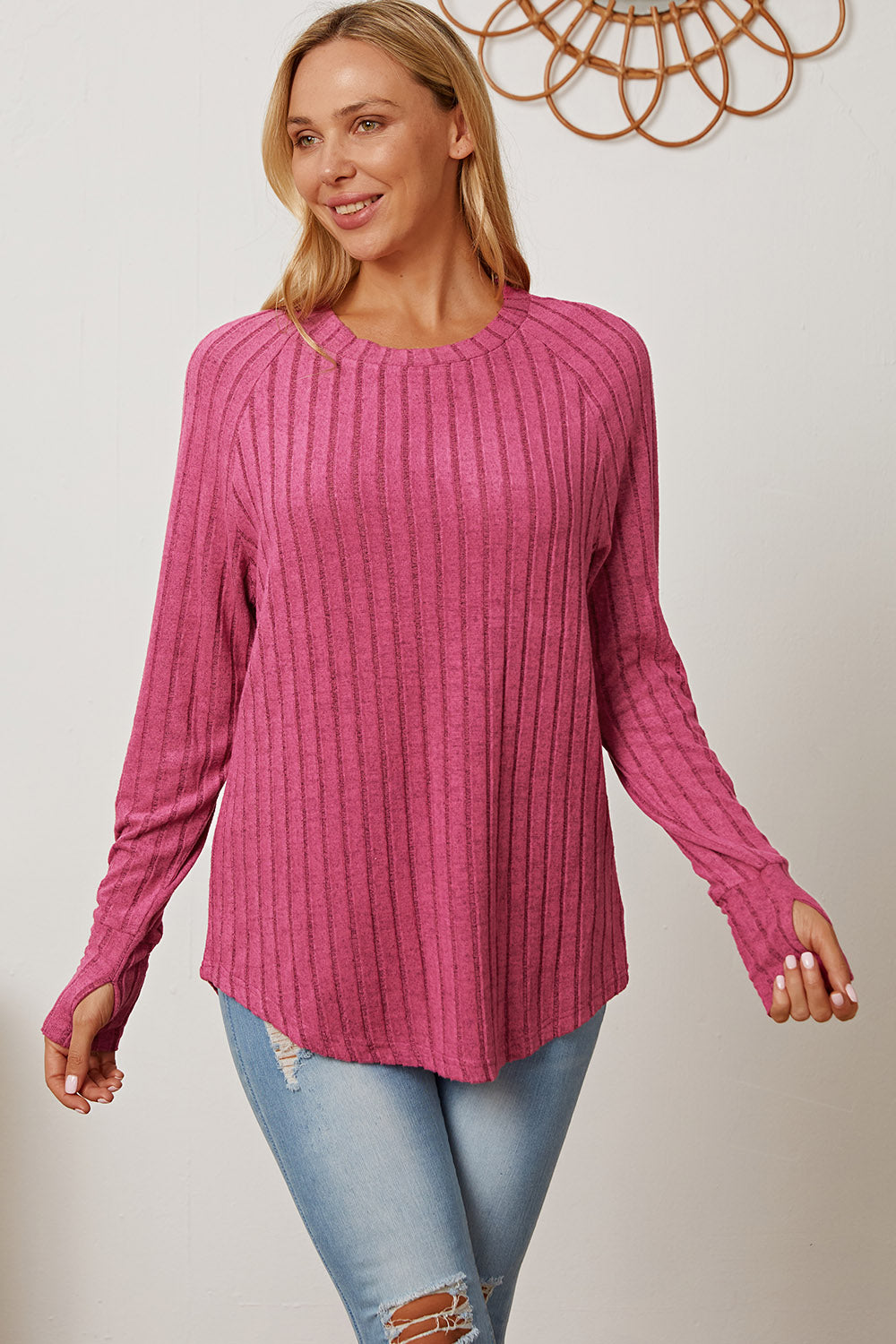 Basic Bae Full Size Ribbed Thumbhole Sleeve T-Shirt Basic Bae Full Size Ribbed Thumbhole Sleeve T-Shirt - TopFashionHQ