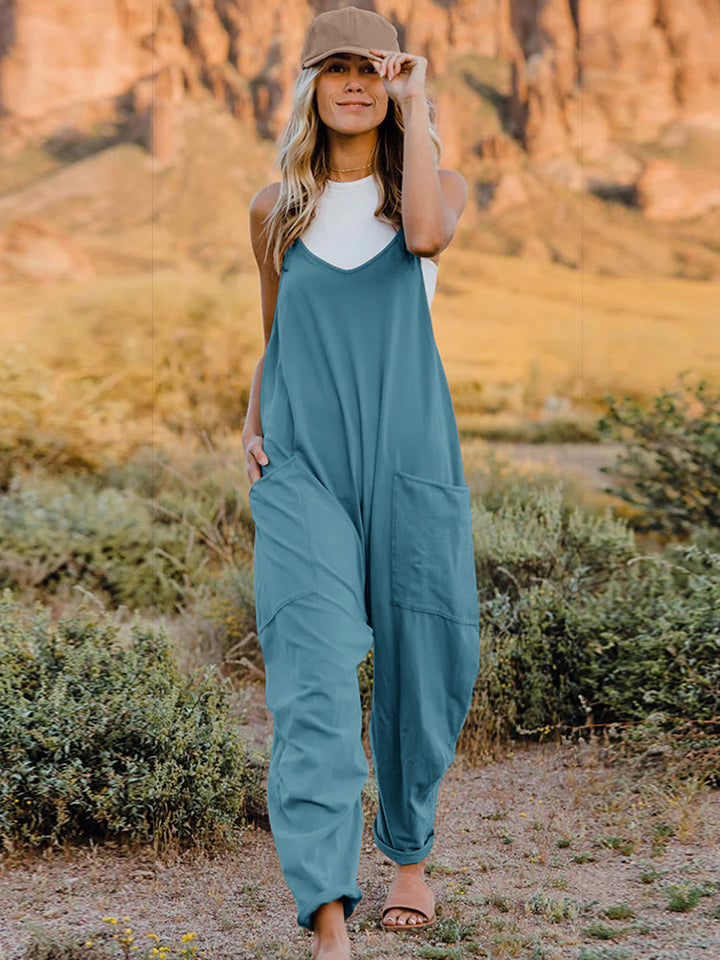 Double Take Full Size V-Neck Sleeveless Jumpsuit with Pockets Double Take Full Size V-Neck Sleeveless Jumpsuit with Pockets - TopFashionHQ