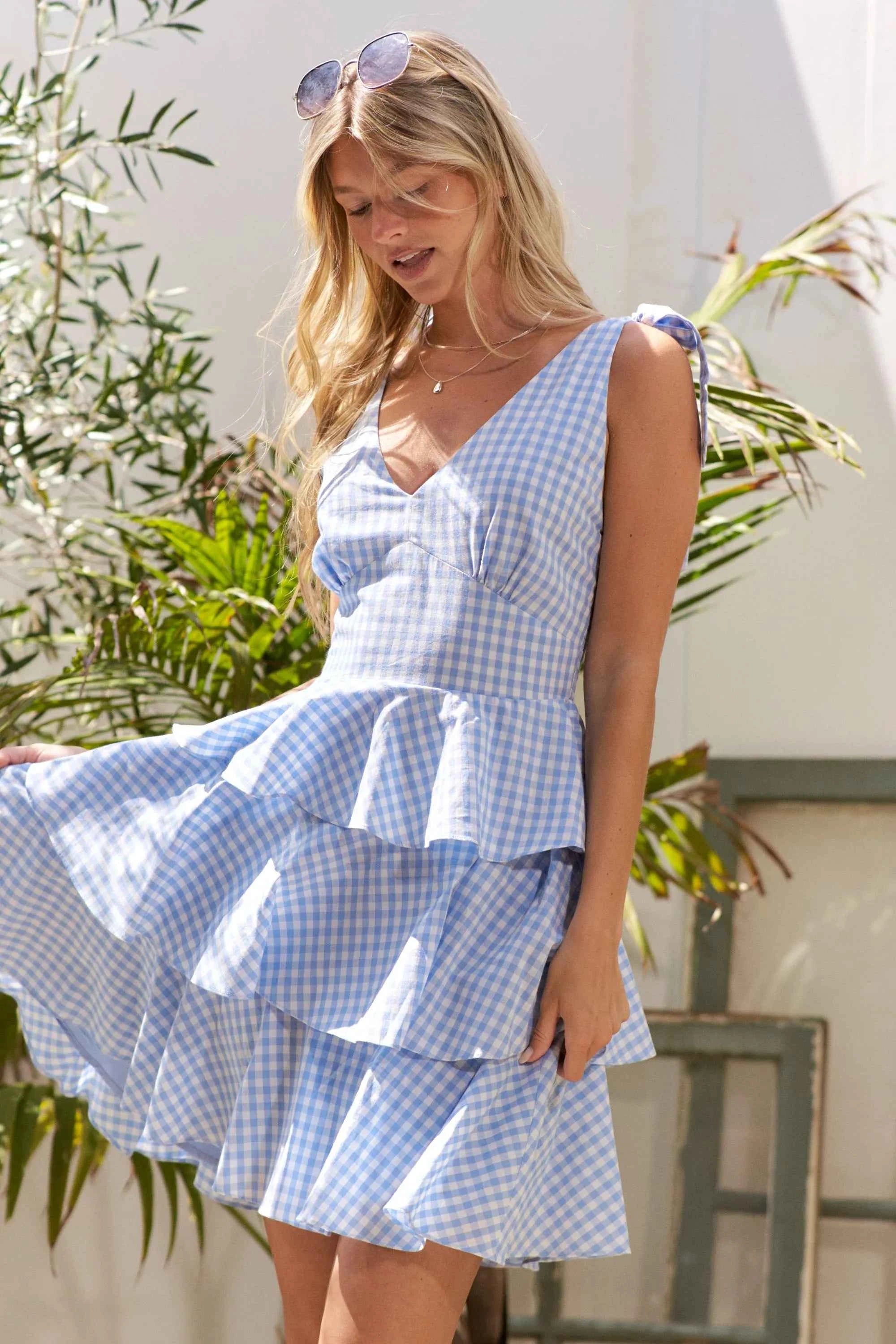 Jade By Jane Full Size Gingham Tiered Mini Dress Plus Size Jade By Jane Full Size Gingham Tiered Mini Dress Plus Size