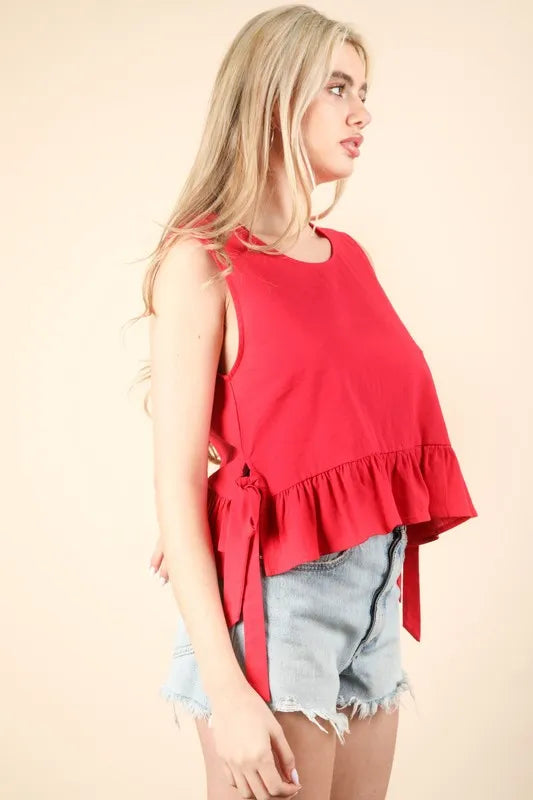 VERY J Side Tie Detail Ruffled Sleeveless Top 1c9d0c972a5c4dee9aba7ff9ec6714a4-Max-Origin