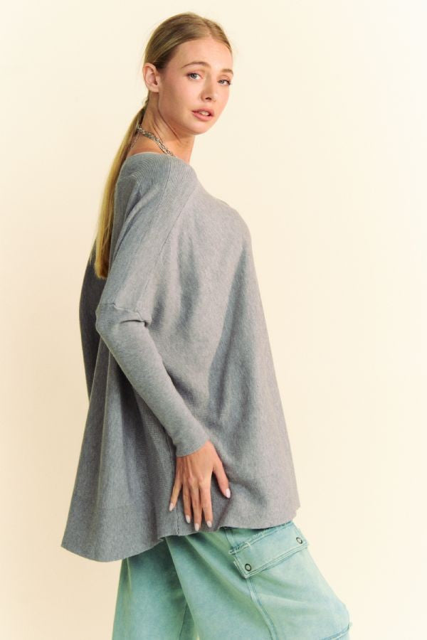 Davi & Dani Round Neck Dropped Shoulder Long Sleeve Knit Top Davi & Dani Round Neck Dropped Shoulder Long Sleeve Knit Top