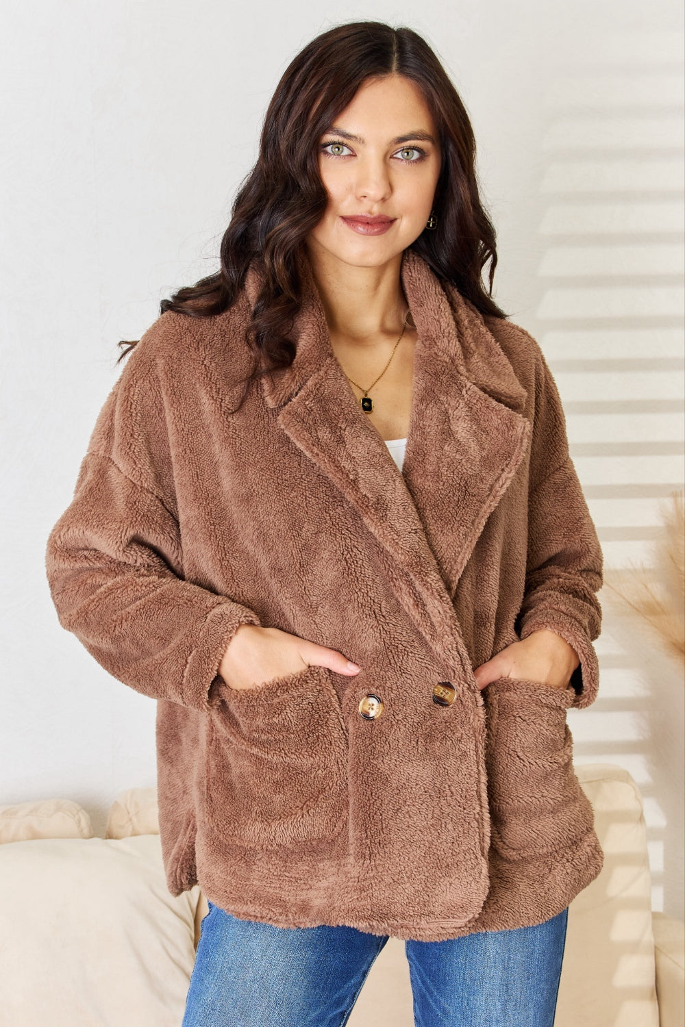 Culture Code Double Breasted Fuzzy Coat Culture Code Double Breasted Fuzzy Coat - TopFashionHQ