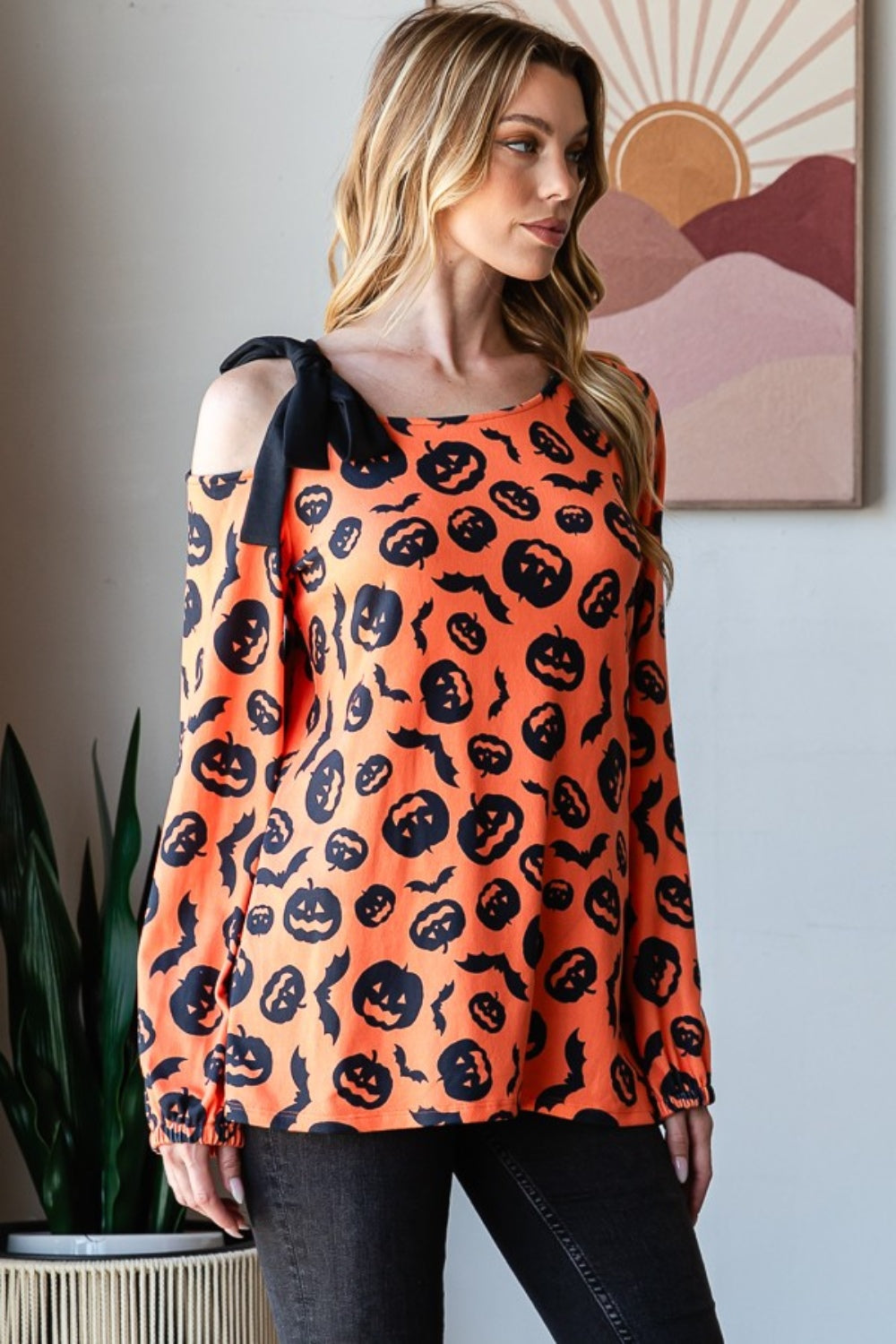 Heimish Pumpkin Print One Shoulder T-Shirt Heimish Pumpkin Print One Shoulder T-Shirt - TopFashionHQ