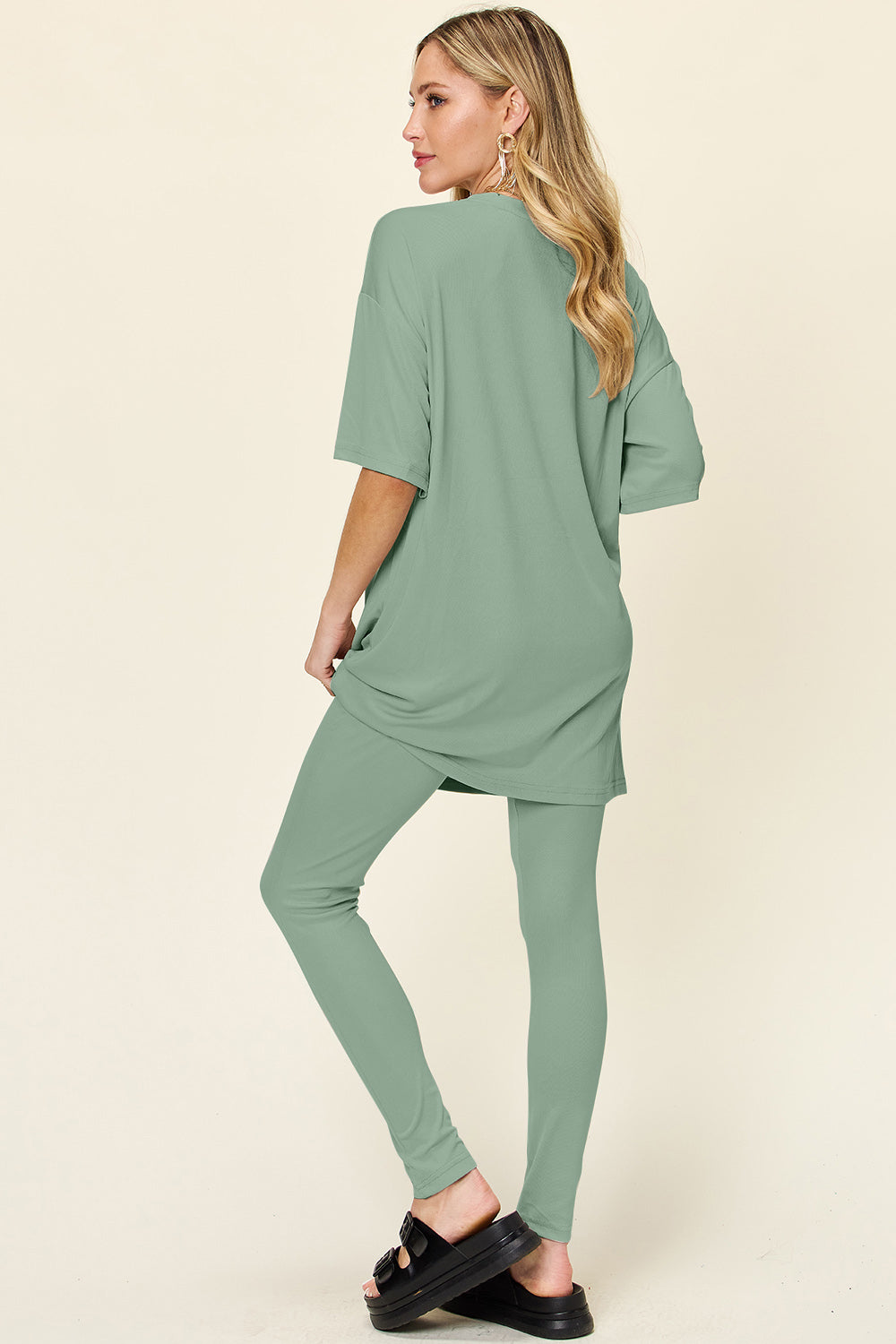 Double Take Full Size Round Neck Dropped Shoulder T-Shirt and Leggings Set Double Take Full Size Round Neck Dropped Shoulder T-Shirt and Leggings Set