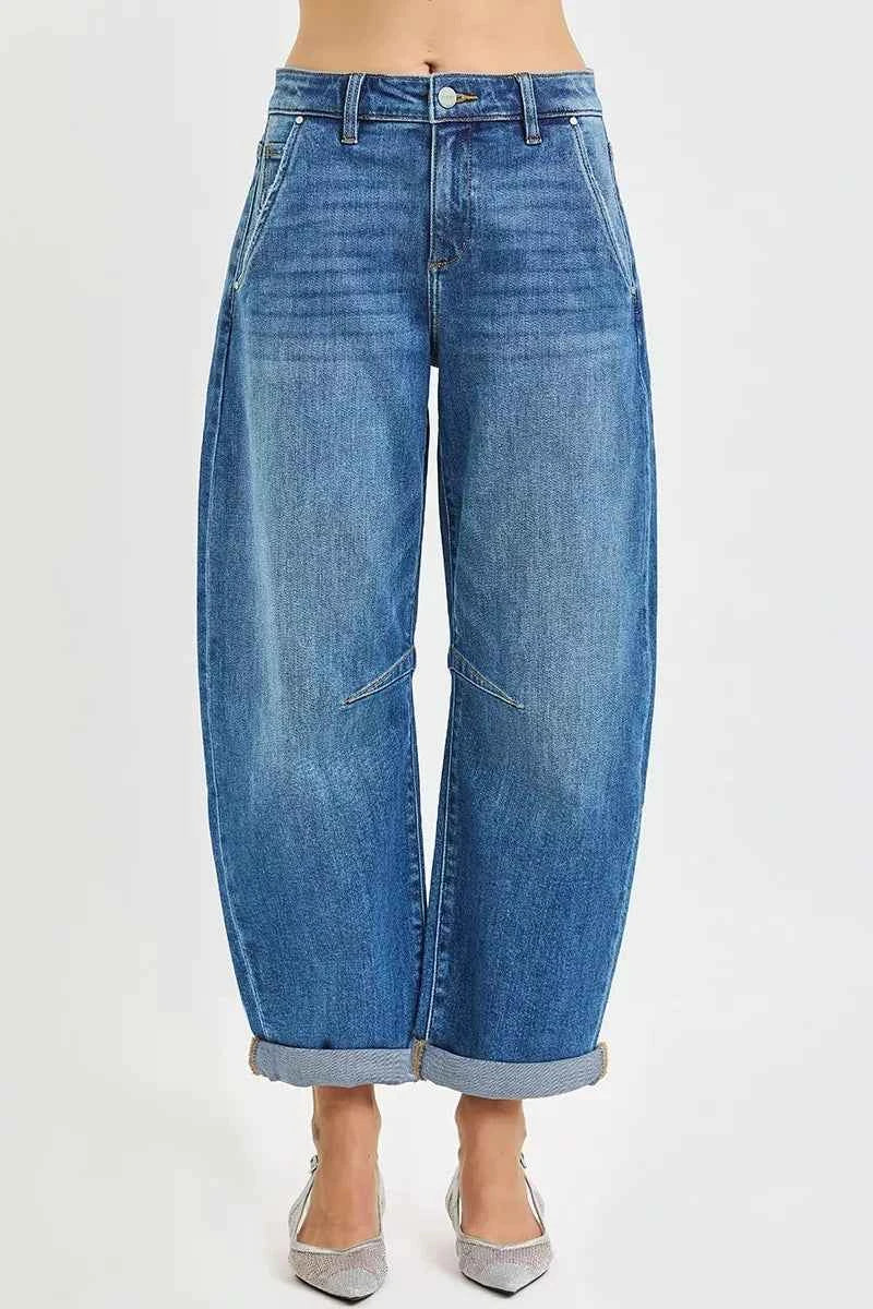 RISEN Slouchy Cropped Barrel Jeans With Cuffed Hem RISEN Slouchy Cropped Barrel Jeans With Cuffed Hem