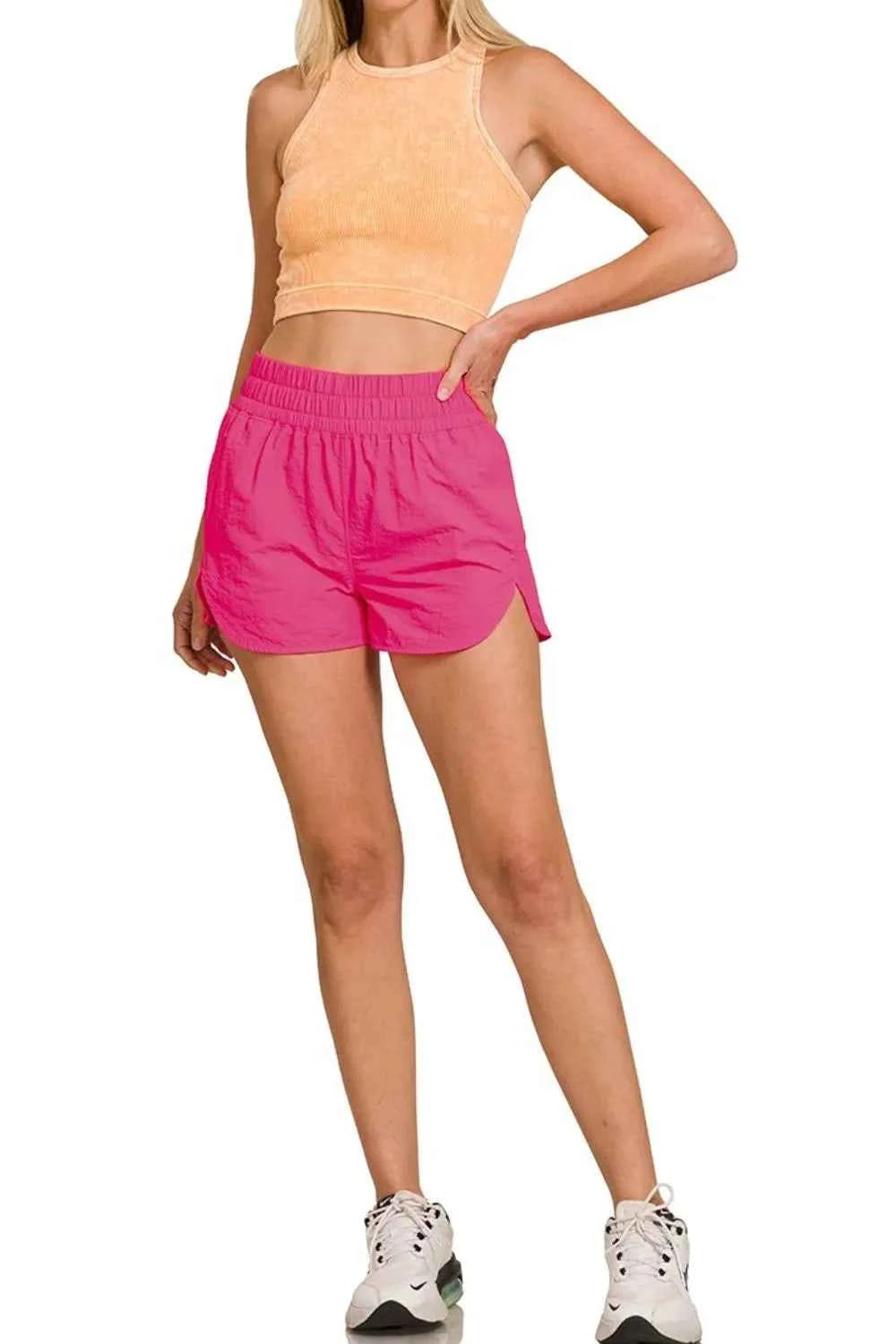 Zenana Windbreaker Smocked Waistband Running Shorts Zenana Windbreaker Smocked Waistband Running Shorts