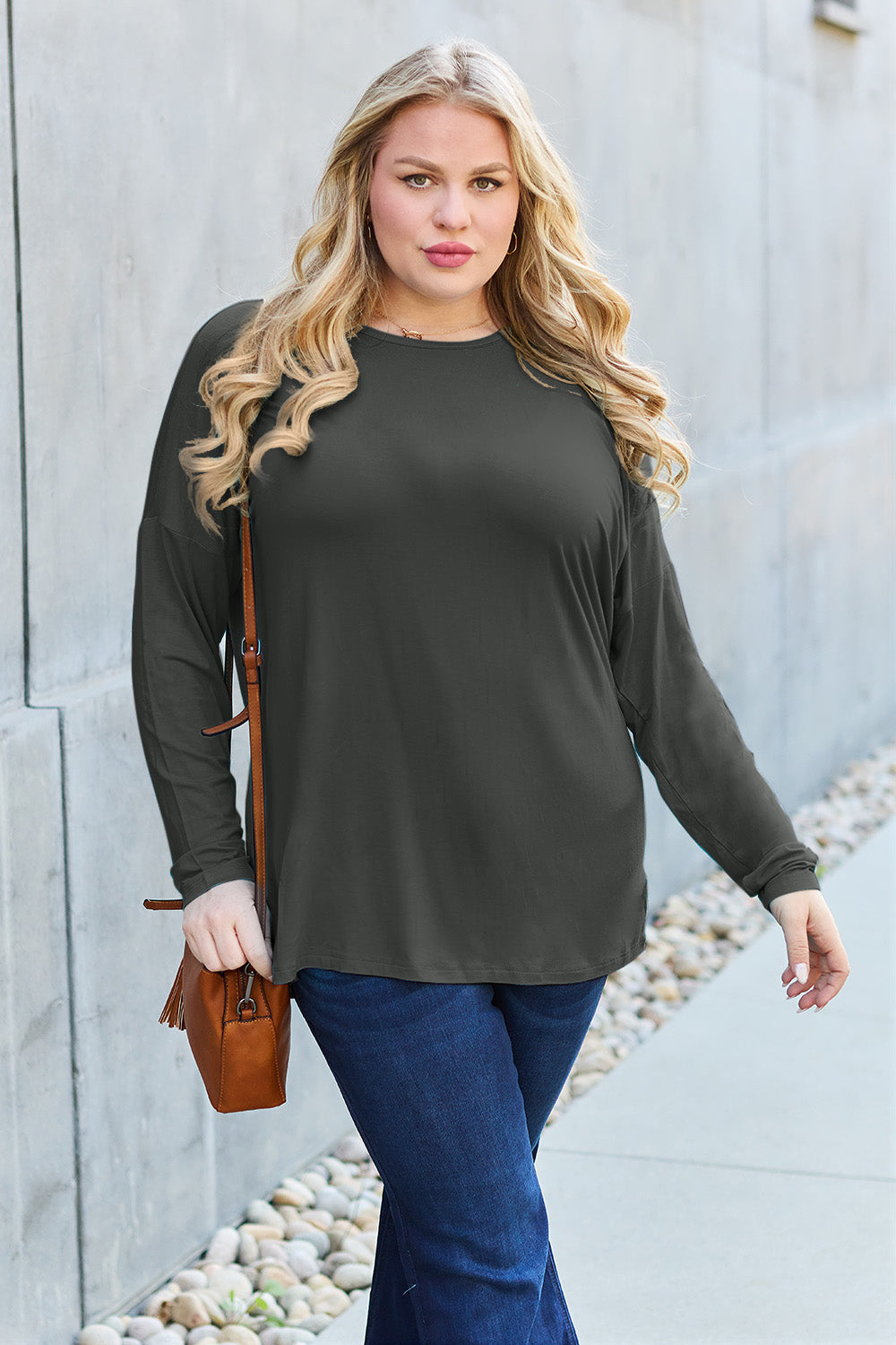 Basic Bae Full Size Round Neck Dropped Shoulder T-Shirt Basic Bae Full Size Round Neck Dropped Shoulder T-Shirt - TopFashionHQ