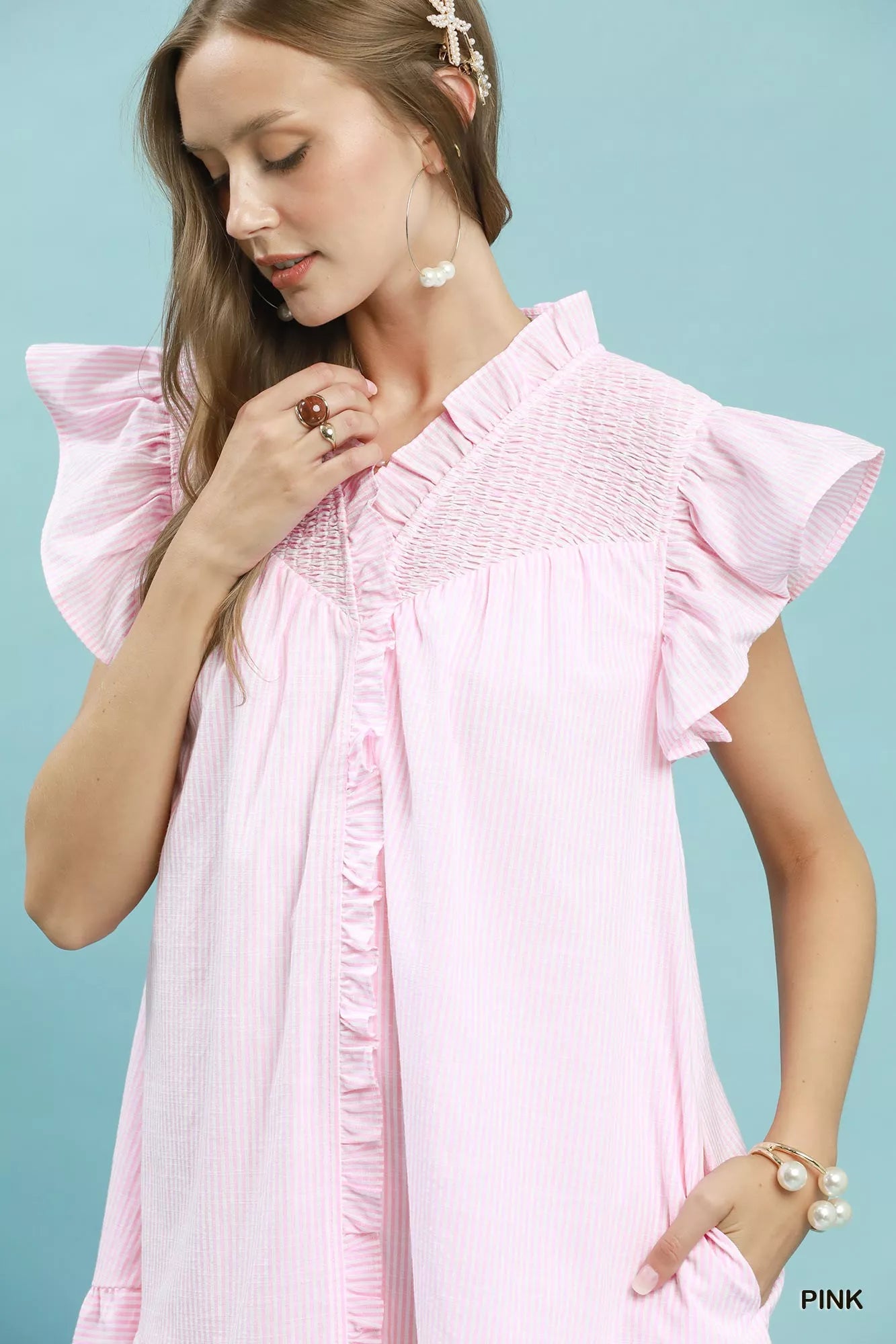 Umgee Stripe Smocked Yoke Ruffle Dress 1d7bdb20-208b-43d6-8ff5-c69cd55434fa-Max-Origin