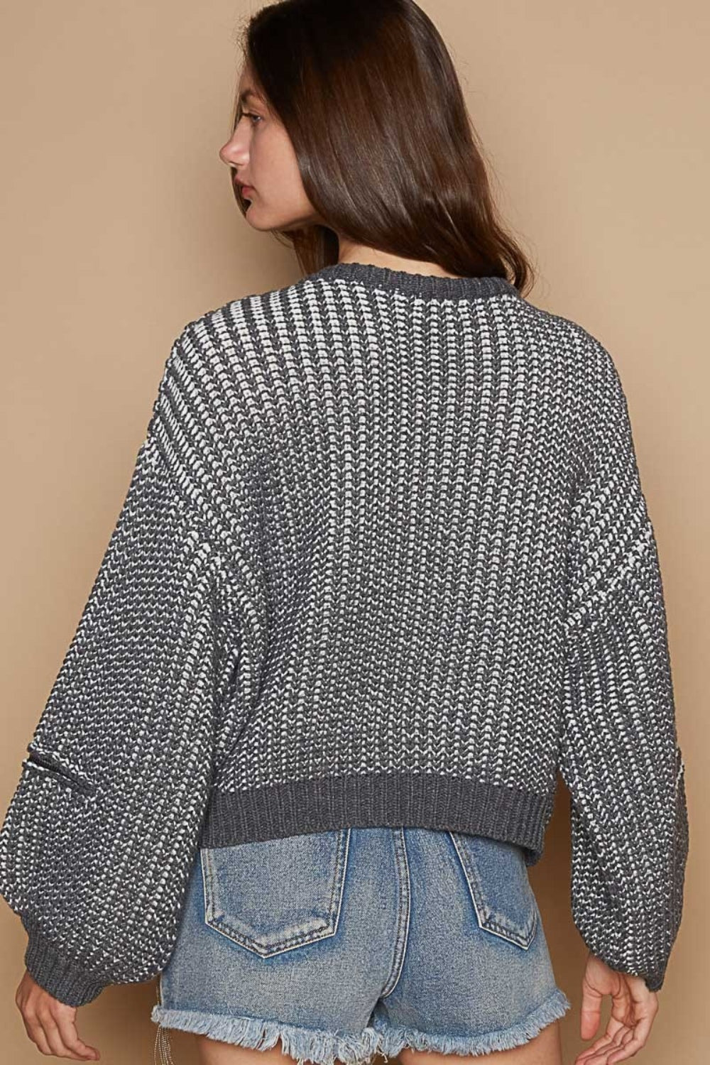 POL Round Neck Heart Patch Zipper Point Sleeve Sweater POL Round Neck Heart Patch Zipper Point Sleeve Sweater - TopFashionHQ