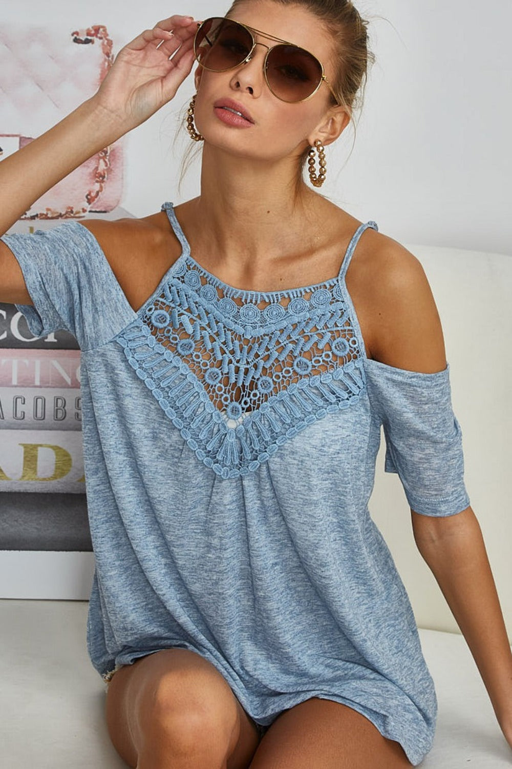 BiBi Front Crochet Lace Adjustable Strap Top BiBi Front Crochet Lace Adjustable Strap Top - TopFashionHQ