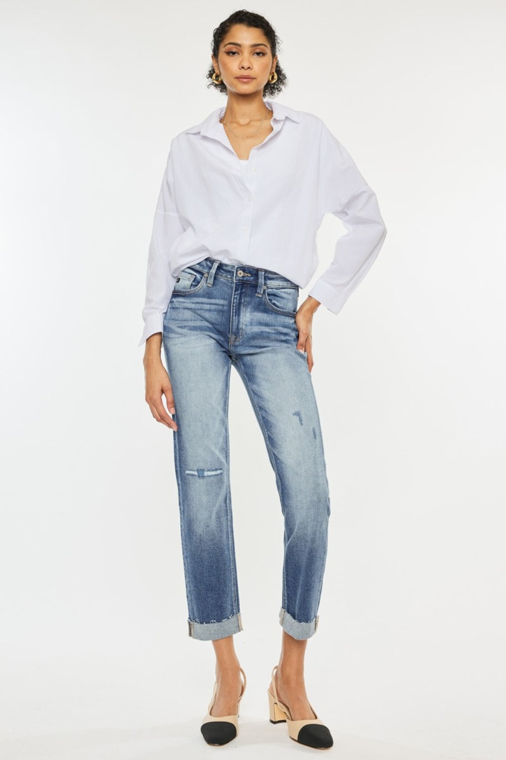 Kancan High Rise Cuffed Straight Jeans Kancan High Rise Cuffed Straight Jeans - TopFashionHQ