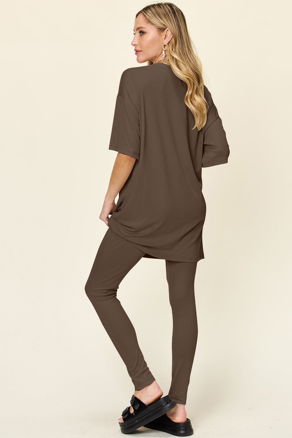 Double Take Full Size Round Neck Dropped Shoulder T-Shirt and Leggings Set Double Take Full Size Round Neck Dropped Shoulder T-Shirt and Leggings Set