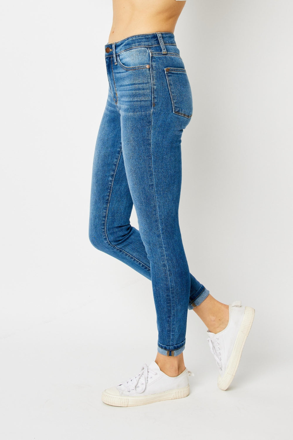 Judy Blue Full Size Cuffed Hem Skinny Jeans Judy Blue Full Size Cuffed Hem Skinny Jeans - TopFashionHQ