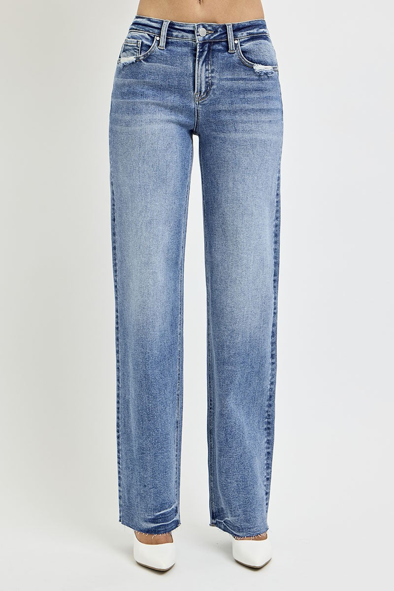 RISEN Full Size High Rise Straight Leg Jeans with Pockets RISEN Full Size High Rise Straight Leg Jeans with Pockets - TopFashionHQ