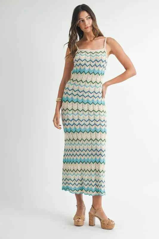 MABLE Lightweight Pointelle Chevron Knit Maxi Dress MABLE Lightweight Pointelle Chevron Knit Maxi Dress